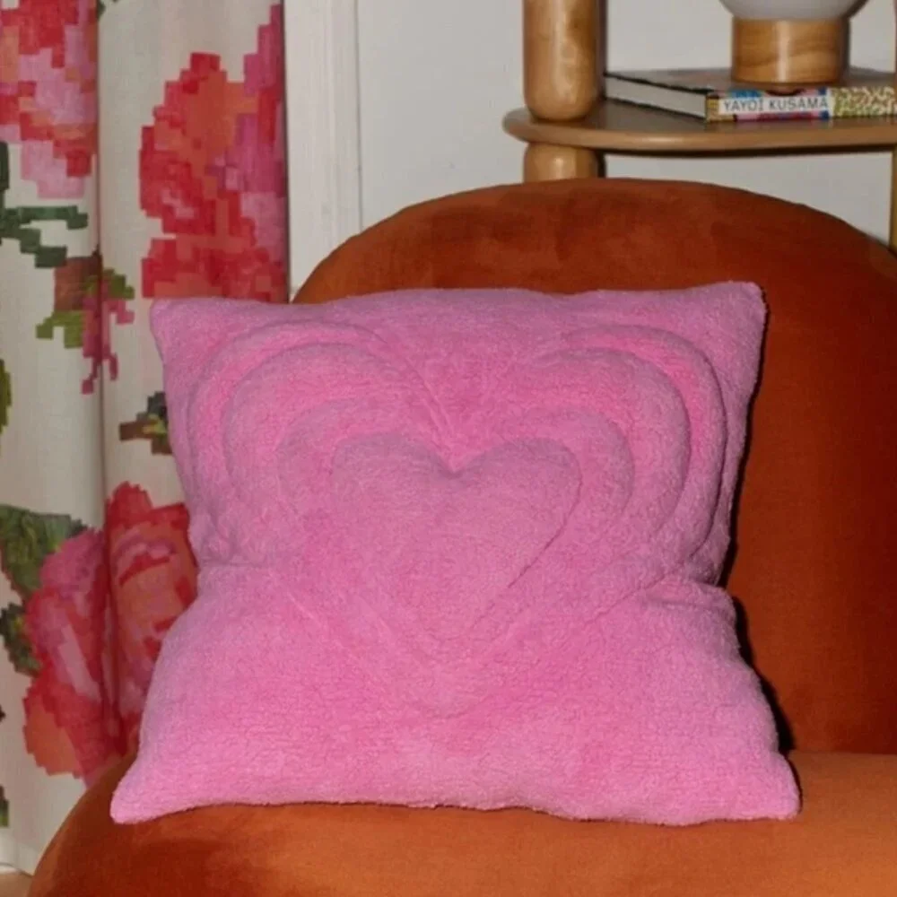 NWT Urban Outfitters Heart Puff Pink Fleece Throw Pillow